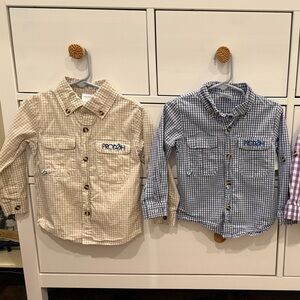 Prodoh Kids Gingham Fishing Shirts - Beige and Blue